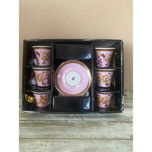 Rutherford Le Jardin De Italy Design Espresso Cup & Saucer Set Pink Gold inBox